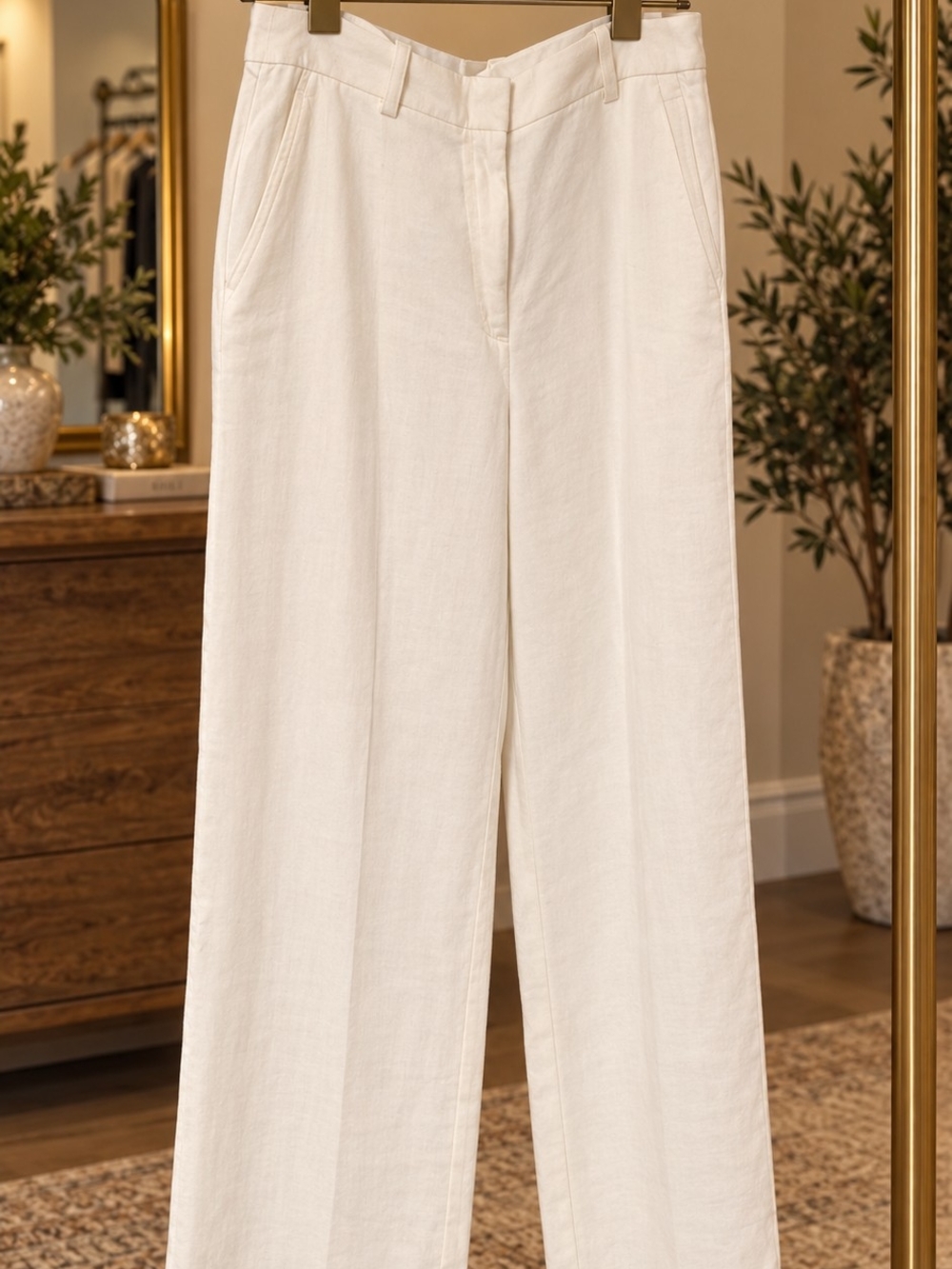 H&M Cream Wide-Leg Linen-Blend Pants